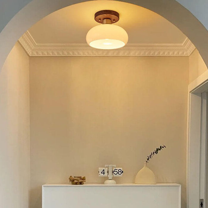 Vintage Round Walnut Semi-Flush Ceiling Light