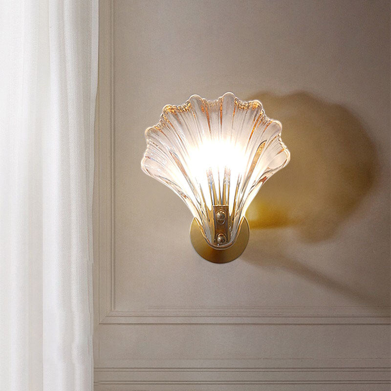 Art Deco Shell Brass Wall Sconce