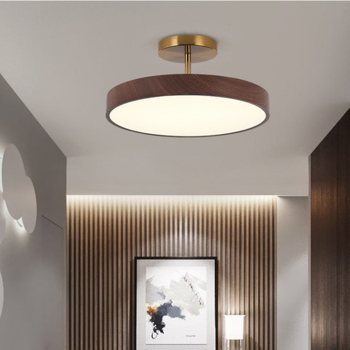 Wabi-Sabi Round Wood LED Semi-Flush Ceiling Light