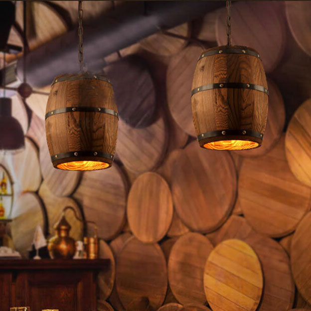 Traditional Round Wood Pendant Light