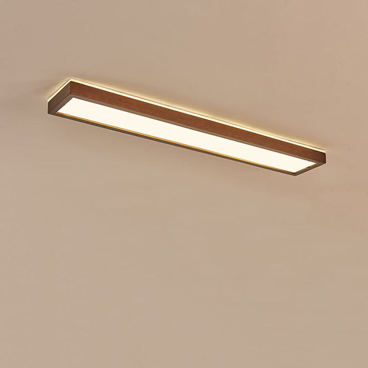 Minimalist Rectangular Walnut LED Flush Mount Ceiling Light