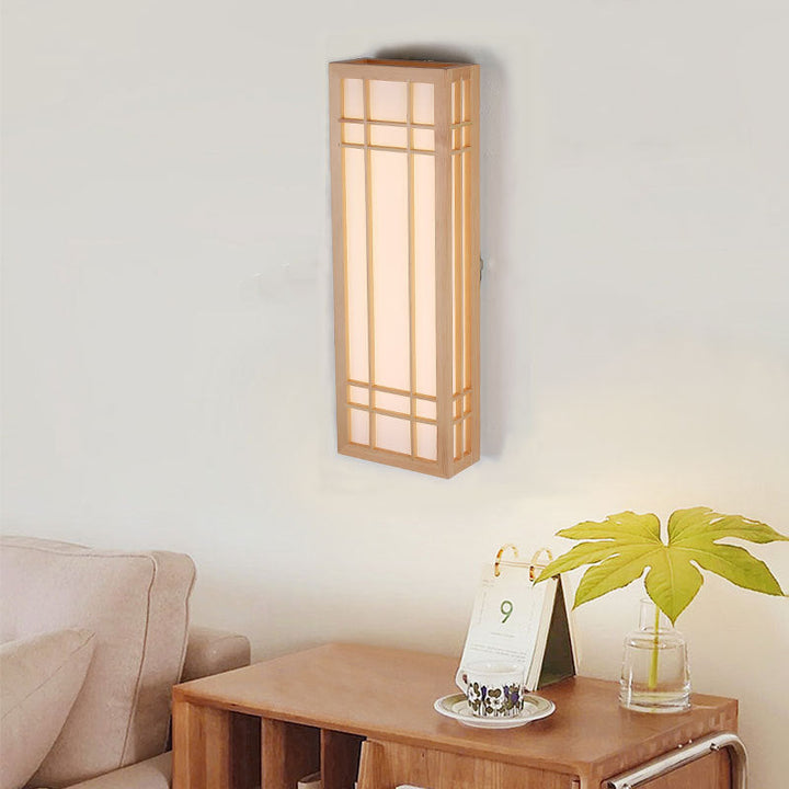 Japanese Traditional Solid Wood LED Wall Sconce