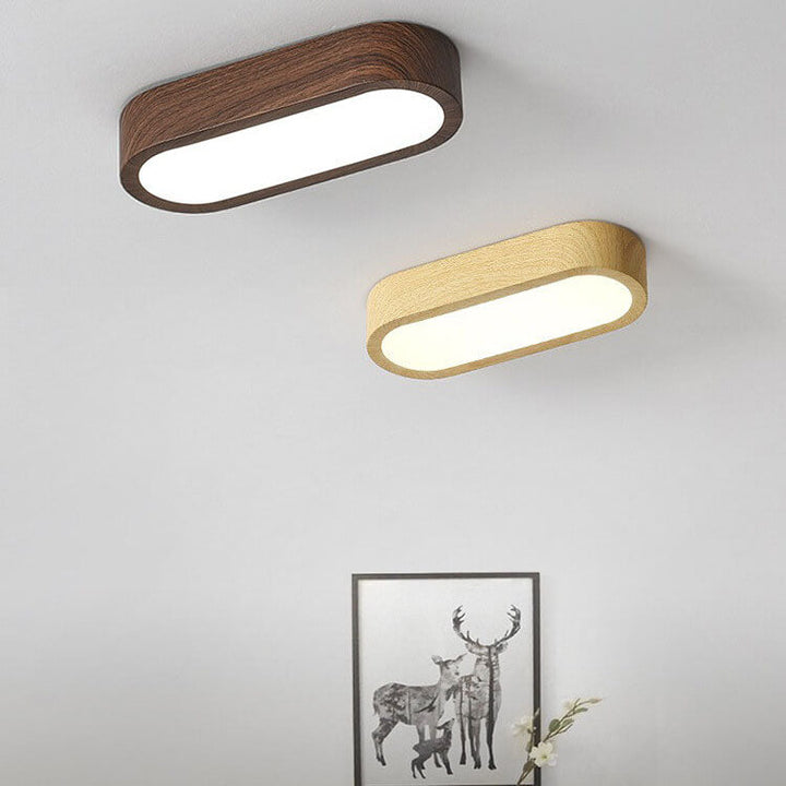 Minimalist Oval Wood LED Flush Mount Ceiling Light