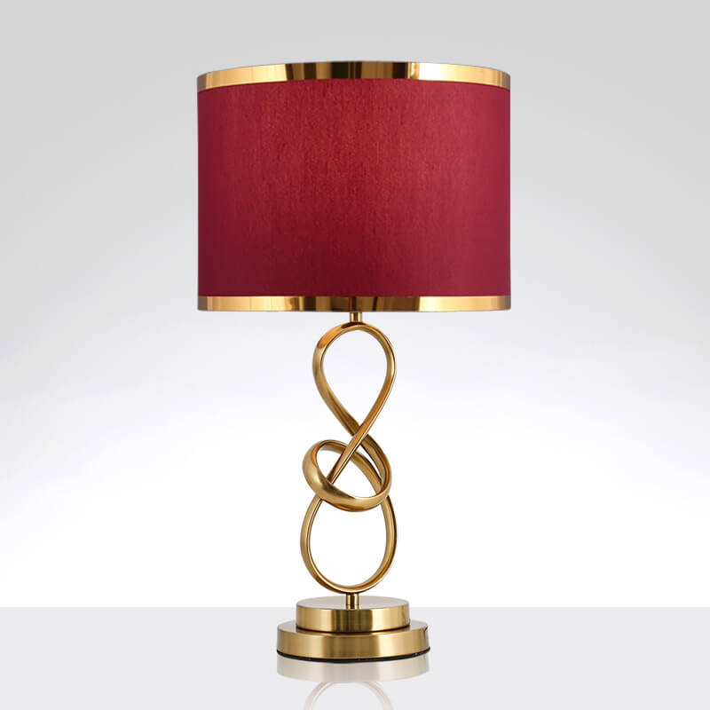 Modern Luxury Red Fabric Iron Knot Ring 1-Light Table Lamp For Bedroom