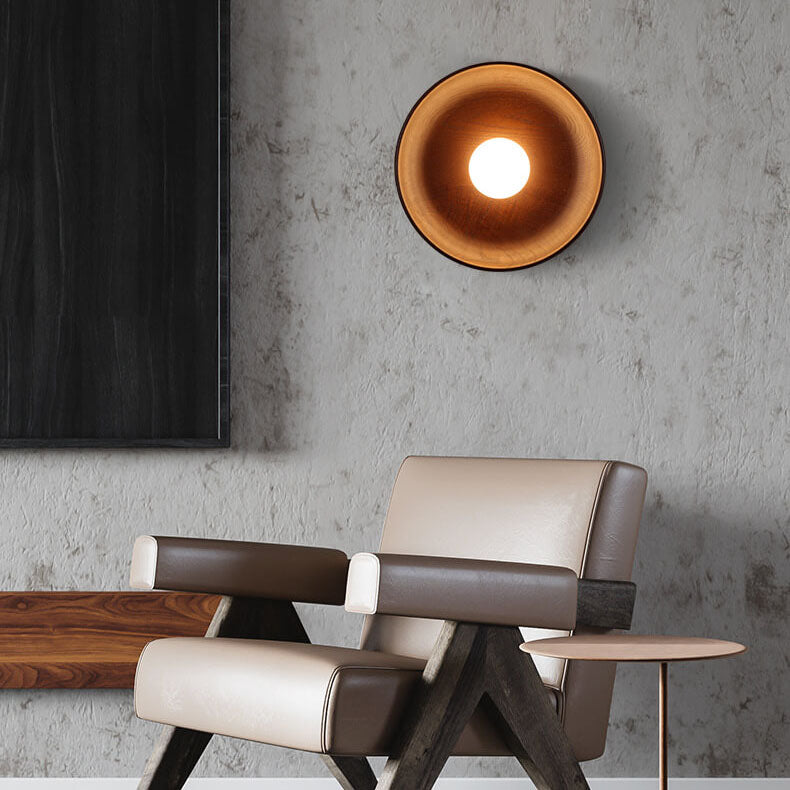 Minimalist Round Solid Wood Wall Sconce