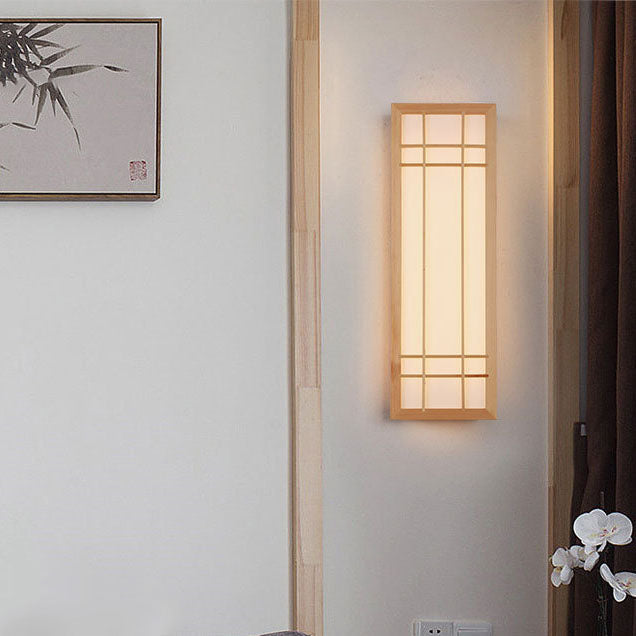 Japanese Traditional Solid Wood LED Wall Sconce