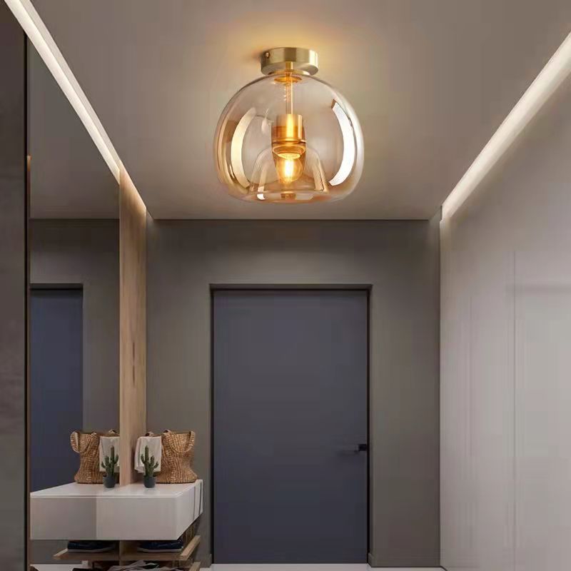 Contemporary Round Glass Semi-Flush Ceiling Light