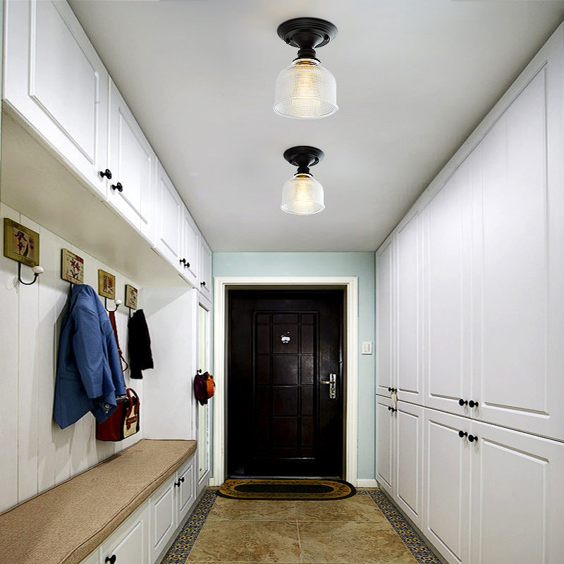 Iron Contemporary Round Glass Semi-Flush Ceiling Light