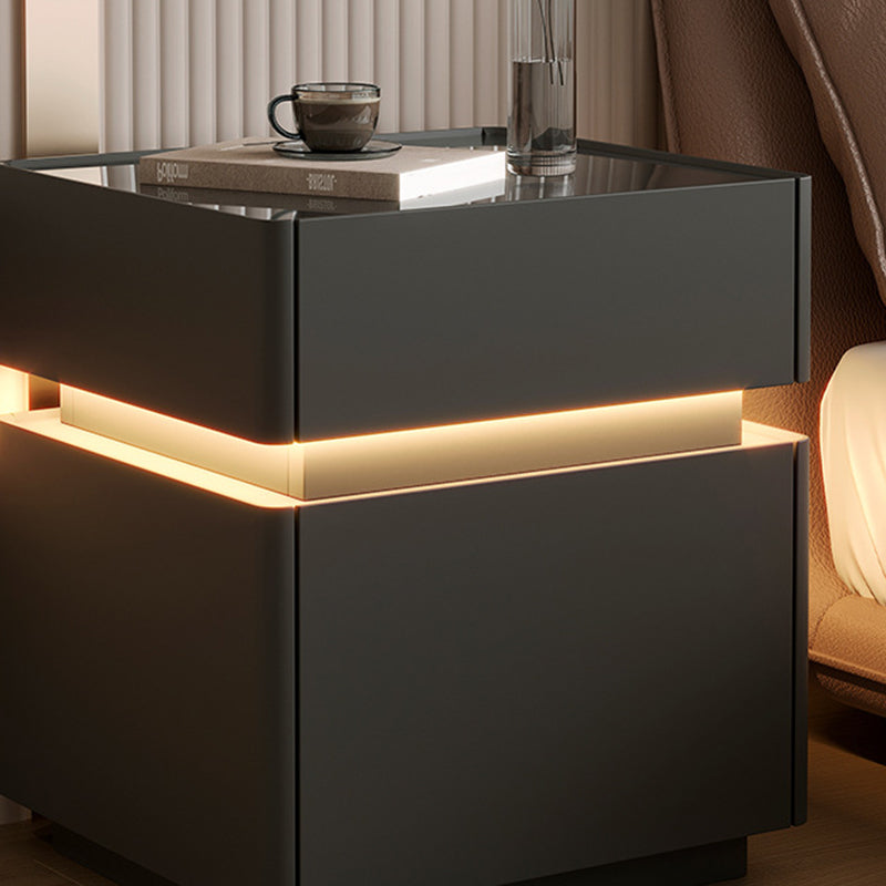 Glass Minimalist Rectangular Solid Wood Nightstand