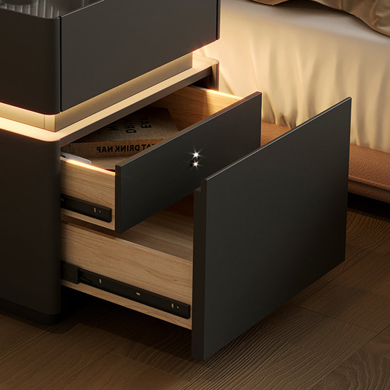 Glass Minimalist Rectangular Solid Wood Nightstand