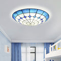 Traditional Tiffany Mediterranean Stained Glass Dome 2-Light Flush Mount Ceiling Light For Hallway