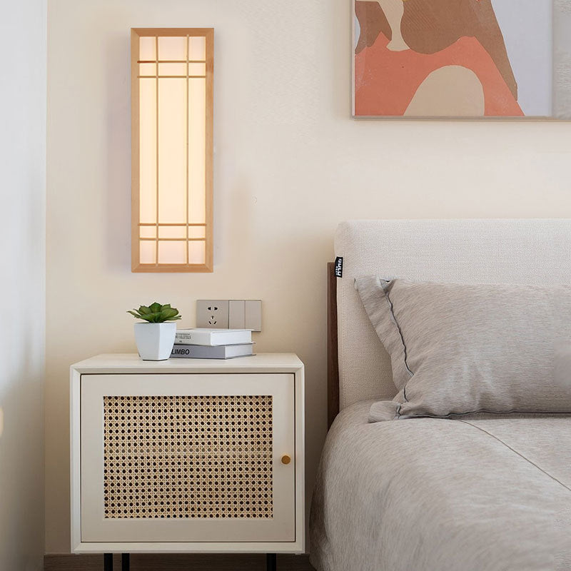 Japanese Traditional Solid Wood LED Wall Sconce