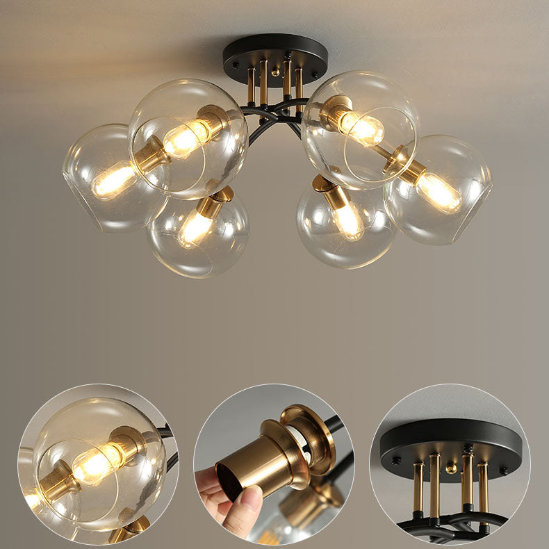 Modern Luxury Iron Glass Magic Bean Round 4/6/8 Light Semi-Flush Mount Ceiling Light For Bedroom
