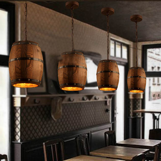 Traditional Round Wood Pendant Light