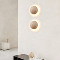 Traditional Japanese Round Yellow Travertine Wabi-Sabi LED Wall Sconce Lamp For Hallway