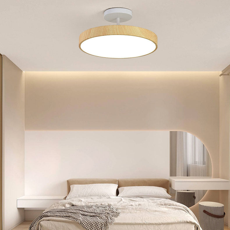 Wabi-Sabi Round Wood LED Semi-Flush Ceiling Light