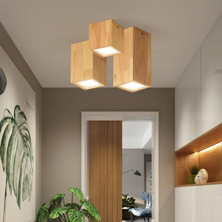 Nordic Tube Wood LED Flush Mount Ceiling Light