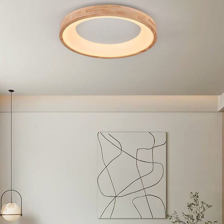 Minimalist Round Wood LED Flush Mount Ceiling Light