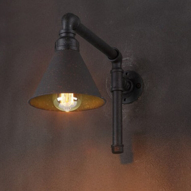 Contemporary Industrial Plumbing Cone Iron 1-Light Wall Sconce Lamp for Living Room