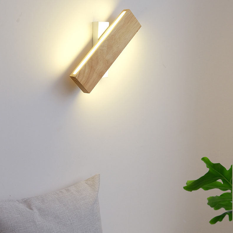 Contemporary Rectangular Solid Wood LED Wall Sconce
