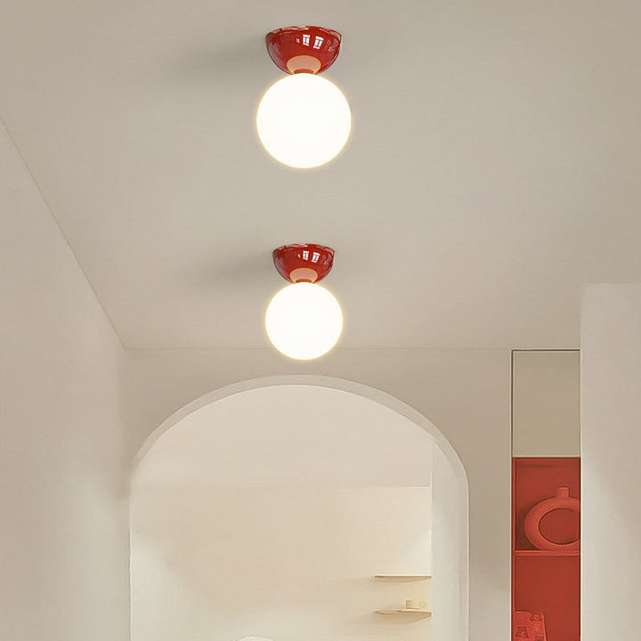 Nordic Spherical Glass Semi-Flush Ceiling Light