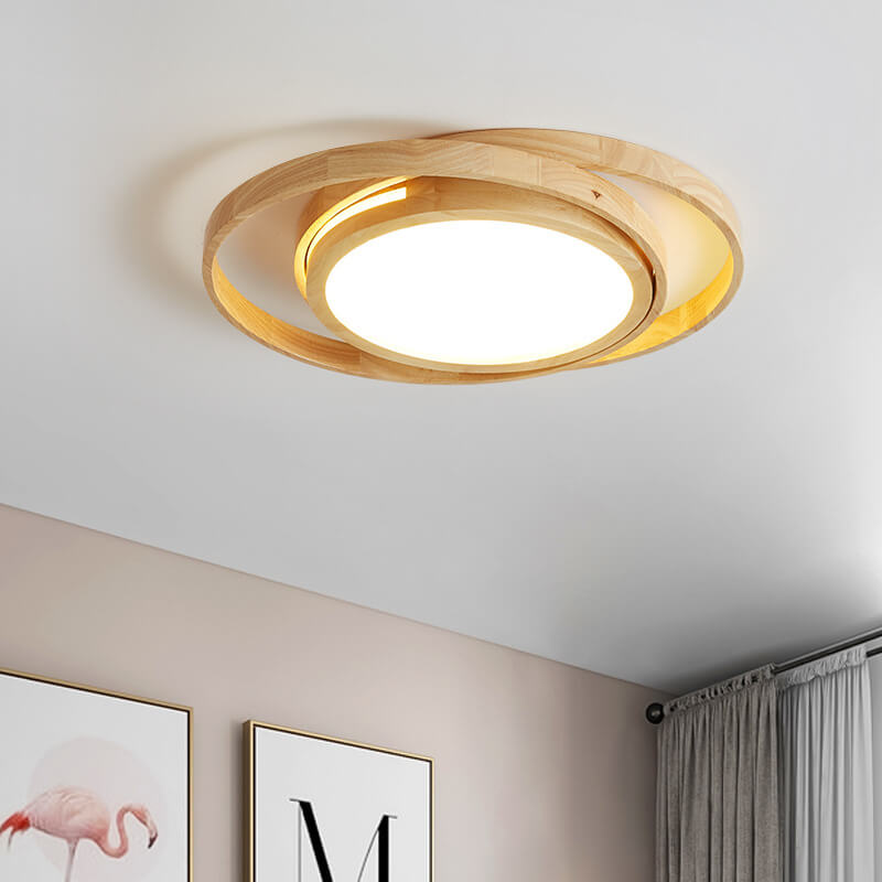 Minimalist Ring Wooden LED Flush Mount Ceiling Light