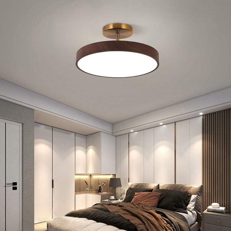 Wabi-Sabi Round Wood LED Semi-Flush Ceiling Light