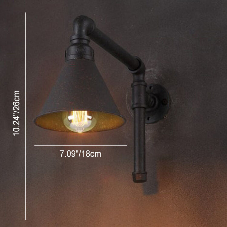 Contemporary Industrial Plumbing Cone Iron 1-Light Wall Sconce Lamp for Living Room