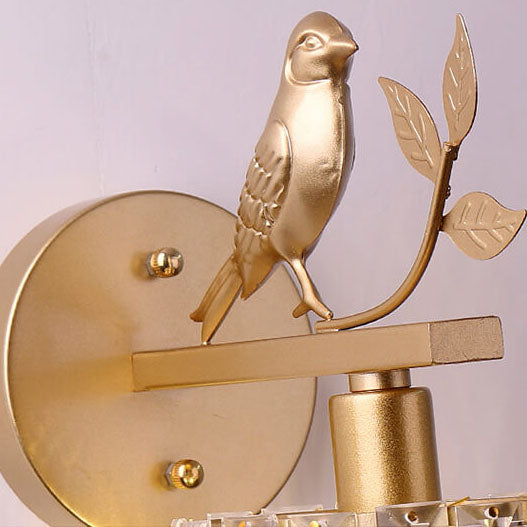 Traditional Vintage Iron Glass Round Bird 1-Light Wall Sconce Lamp for Living Room