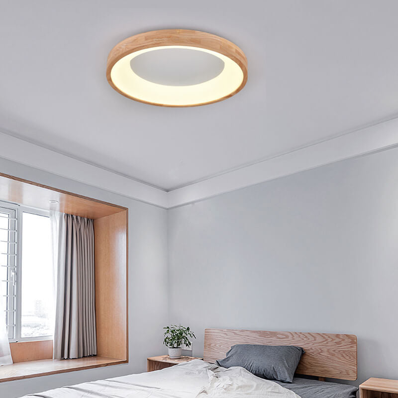 Minimalist Round Wood LED Flush Mount Ceiling Light