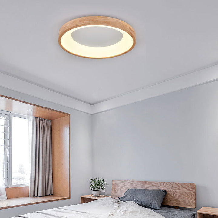 Minimalist Round Wood LED Flush Mount Ceiling Light