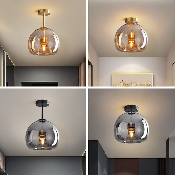 Contemporary Round Glass Semi-Flush Ceiling Light