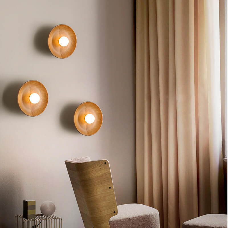 Minimalist Round Solid Wood Wall Sconce
