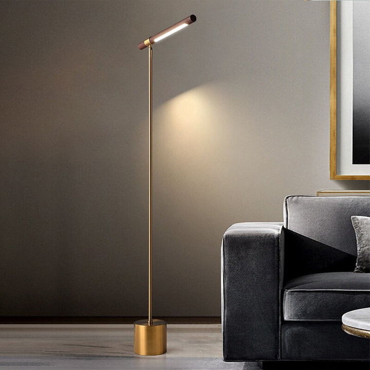Minimalist Cylindrical Walnut LED Floor Lamp
