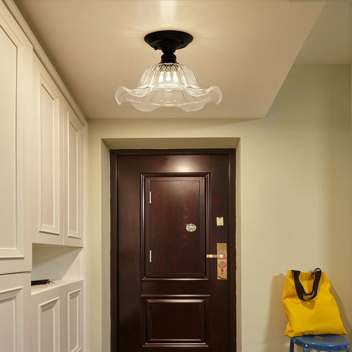 Iron Contemporary Round Glass Semi-Flush Ceiling Light