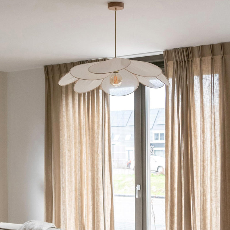 Contemporary Boho Petal Fabric Metal Lampshade 1-Light Pendant Light For Living Room