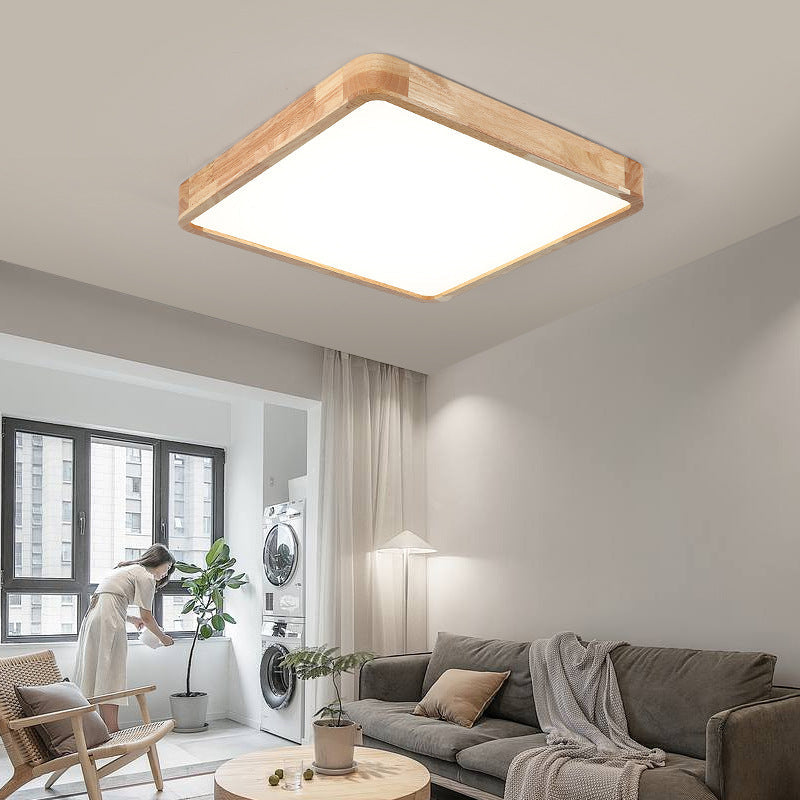 Minimalist Square Solid Wood LED Flush Mount Ceiling 2