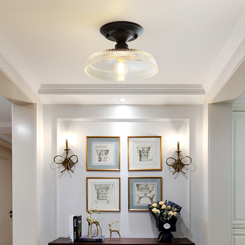Iron Contemporary Round Glass Semi-Flush Ceiling Light