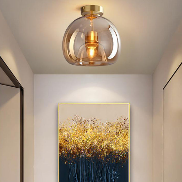 Contemporary Round Glass Semi-Flush Ceiling Light