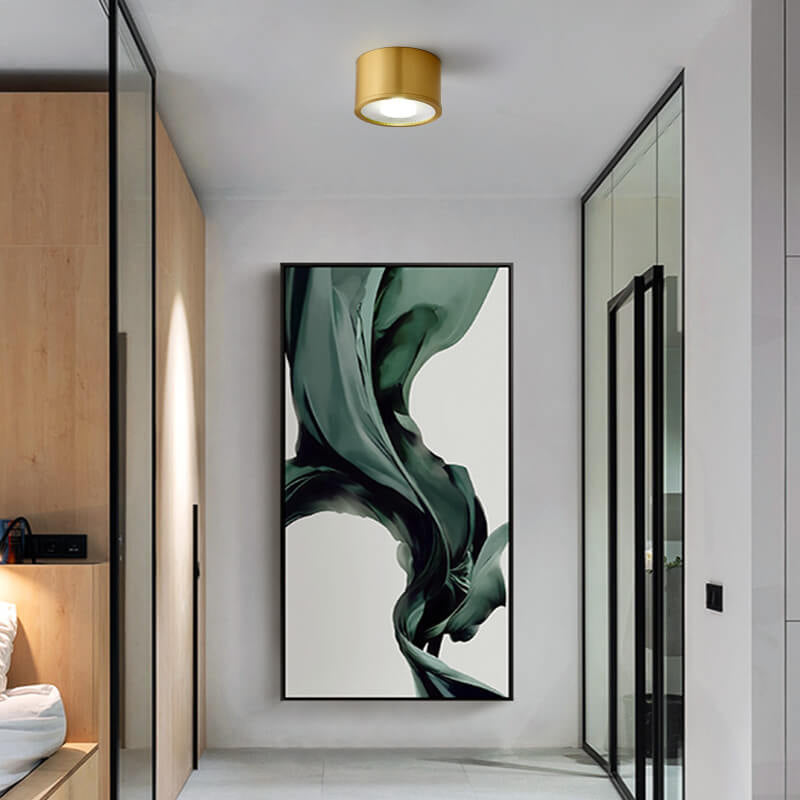 Modern Cylindrical Brass LED Semi-Flush Ceiling Light