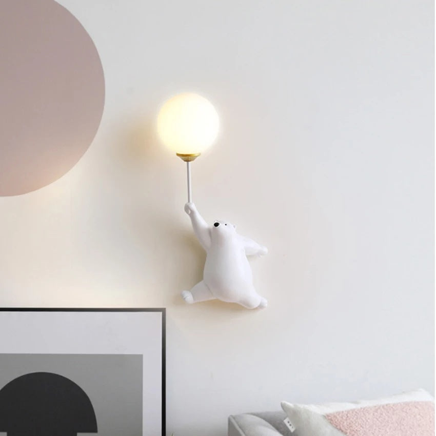 Contemporary Creative Bear Resin Acrylic 1-Light Wall Sconce Lamp For Bedroom