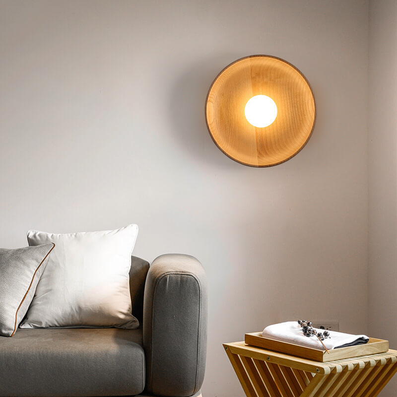 Minimalist Round Solid Wood Wall Sconce