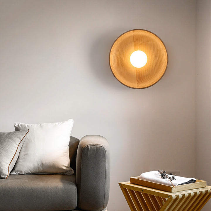 Minimalist Round Solid Wood Wall Sconce