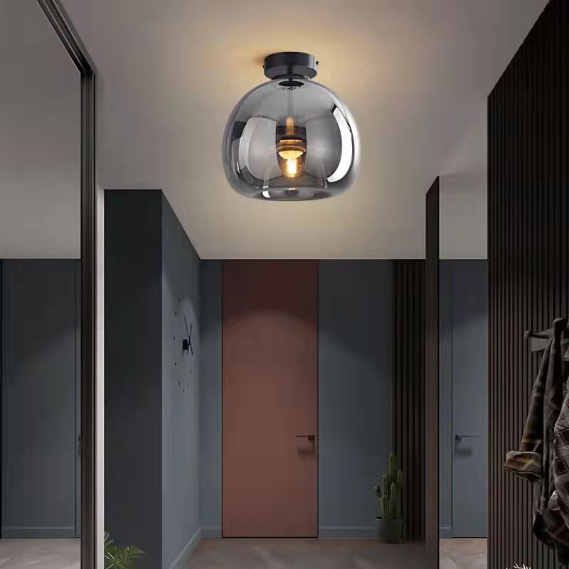 Contemporary Round Glass Semi-Flush Ceiling Light