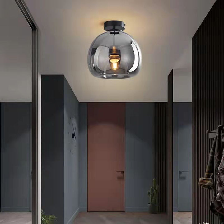 Contemporary Round Glass Semi-Flush Ceiling Light