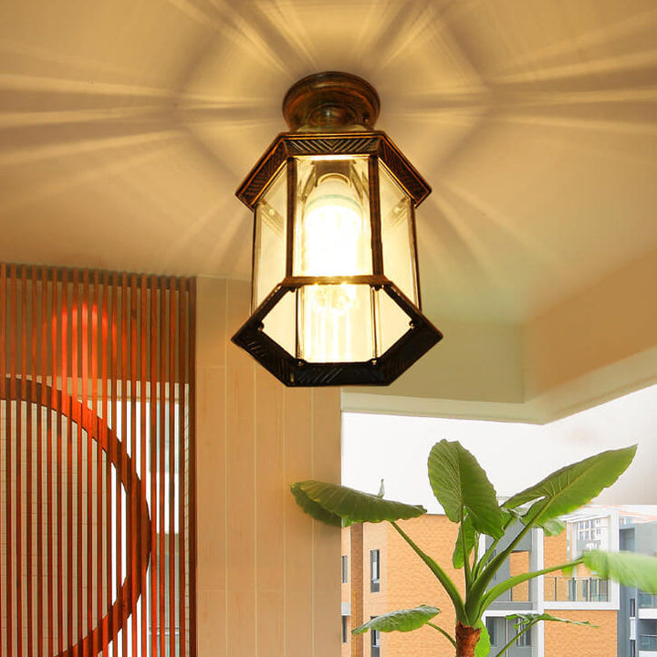 Traditional Lantern Waterproof Semi-Flush Ceiling Light