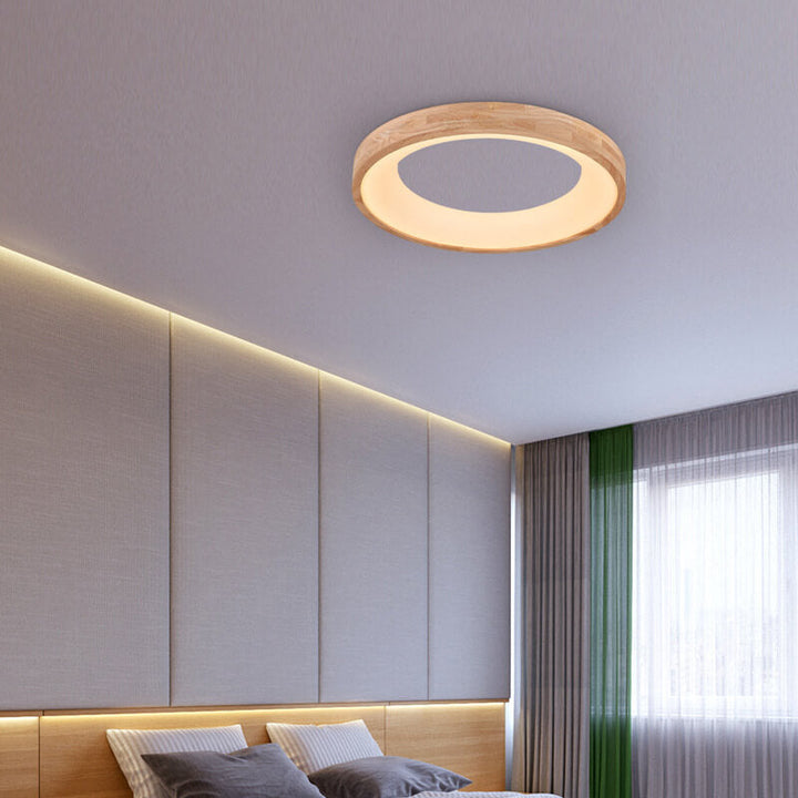 Minimalist Round Wood LED Flush Mount Ceiling Light