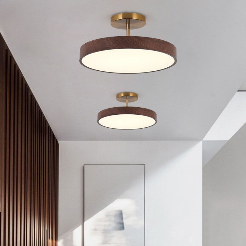 Wabi-Sabi Round Wood LED Semi-Flush Ceiling Light