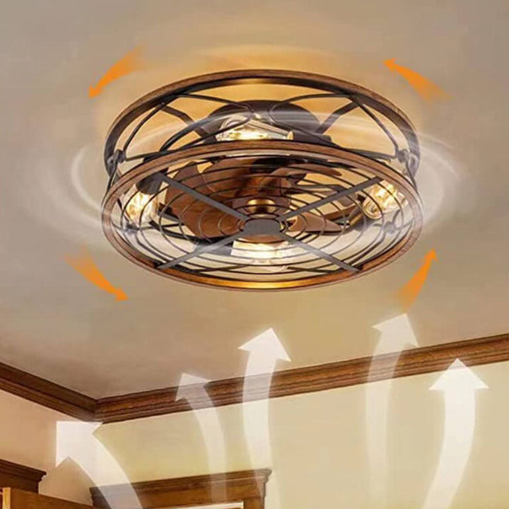 Industrial Cylinder Wrought Iron 4-Light Ceiling Fan Light