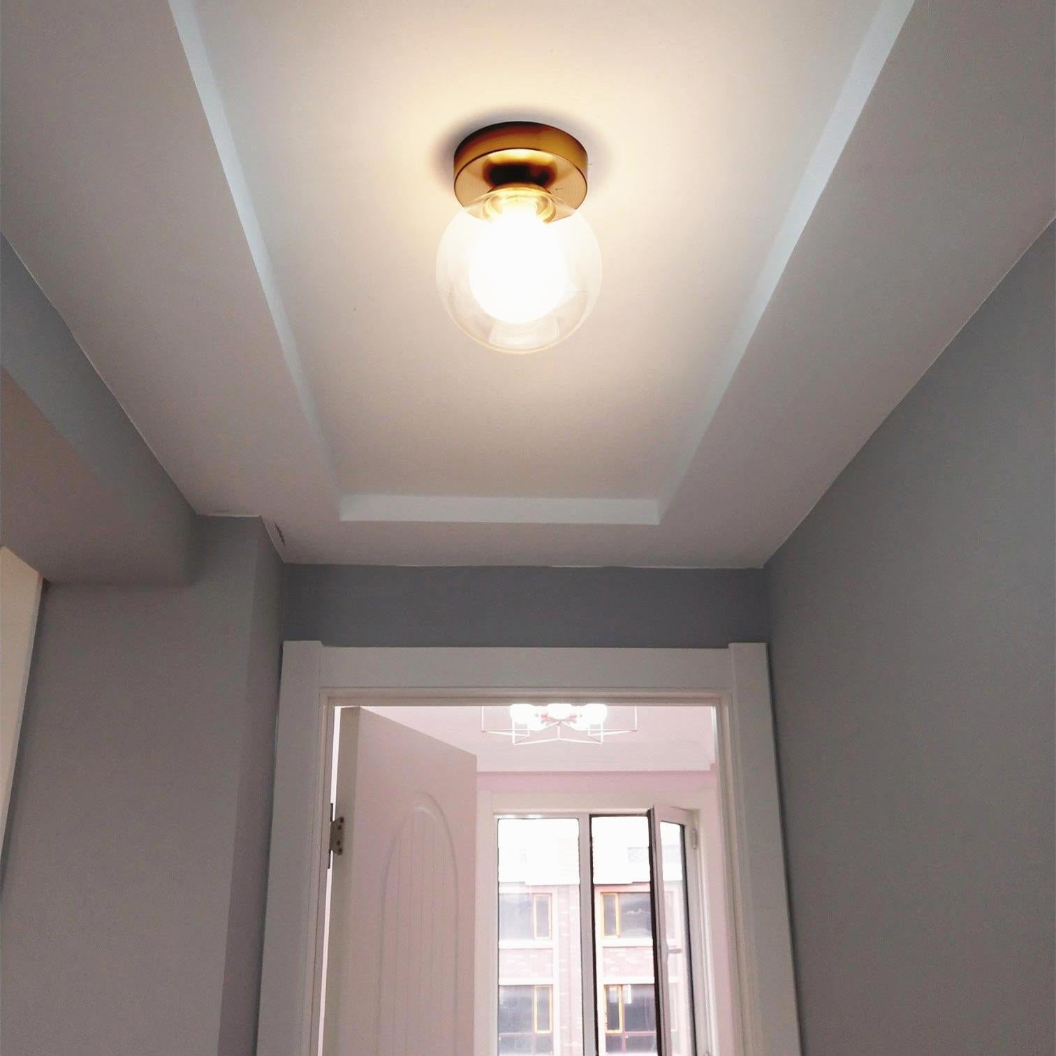 Modern Minimalist Glass Round Ball 1-Light Semi-Flush Mount Ceiling Light For Hallway